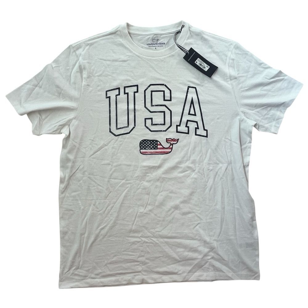 NWT Vineyard Vines USA White Short Sleeve Shirt Womens Medium Cotton